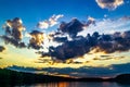 summer sunset sky over the lake. magnificent evening landscape Royalty Free Stock Photo