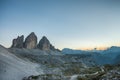 Summer sunset in Tre Cime di Lavaredo in Dolomites area