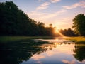 Summer sunsets Get low to the ground to capture the reflection in the puddle Soft made with generative ai Royalty Free Stock Photo