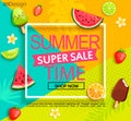 Summer super sale banner with fruits. Royalty Free Stock Photo