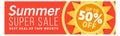 Summer super sale banner. Horizontal discount poster