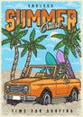 Summer surfing colorful poster vintage
