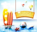 Summer Surfing Hanging Arc Sign With Starfish and Beach ball