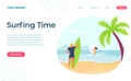 Summer surfing time, beach holiday landing page