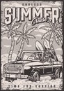 Summer surfing vintage monochrome flyer