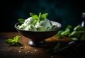 Summer sweet delicious green ice food cold cream tasty scoop dessert bowl mint