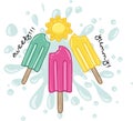 Summer sweet yummy ice creams on splash background