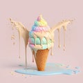 Summer Sweetness: Pastel-Colored Waffle Cone with Ice Cream Mix and Splashes. Generative AI Royalty Free Stock Photo