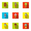 Summer sweets ice cream. Ice, fruit, milk. Ice creamicon in set collection on flat style vector symbol stock