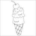 Summer sweets themed coloring page for kids with ice cream with bherry in cone