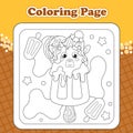 Summer sweets themed coloring page for kids with kawaii animal character cow shaped ice cream