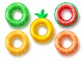 Summer swim rings fruit set vector design. Inflatable rubber toy and swimming circles Royalty Free Stock Photo