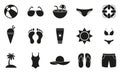 Summer Swim Wear Black Silhouette Icon. Glyph Pictogram. Summer Swimwear for Women and Men Flat Symbol. Swimsuit Hat Royalty Free Stock Photo