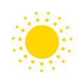 Summer symbol. Sun modern icon. Dots and points sunny circle shape. Isolated vector logo concept on white background