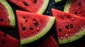 Vibrant and Refreshing Platter of Juicy Watermelon Slices in a Pleasing Pattern. Generative Ai Royalty Free Stock Photo