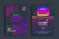 Summer synthwave party set of posters with grid
