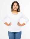 Summer t shirt design and people concept close up of young afro american woman in blank template white t-shirt. Mock up. Copy Royalty Free Stock Photo