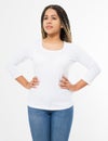 Summer t shirt design and people concept close up of young afro american woman in blank template white t-shirt. Mock up. Copy Royalty Free Stock Photo