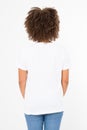 Summer t shirt design and people concept close up of young afro american woman in blank template white t-shirt. Mock up. Royalty Free Stock Photo