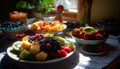 Summer table adorned with fresh berry salad generated by AI