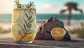 Summer table cocktail with fresh lemon slice ,generative AI