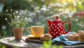 Summer tea party in garden. Tea time outdoors, AI generated Royalty Free Stock Photo