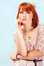 Summer teen girl beautiful freckles redheaded Royalty Free Stock Photo