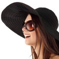 Summer teen girl cheerful in panama and sunglasses Royalty Free Stock Photo