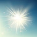 Summer template warm spring sun rays burst with lens flare. EPS 10 Royalty Free Stock Photo