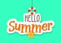 Summer text banner with beach and marine elements - sea star and life buoy. Vector illustration design Royalty Free Stock Photo