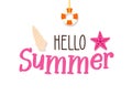 Summer text banner with beach and marine elements - starfish, seashell and life buoy. Vector illustration design Royalty Free Stock Photo