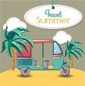 Summer thai travel concept banner, cartoon style Royalty Free Stock Photo