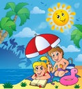 Summer theme with children on beach