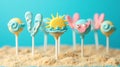Summer Themed Cake Pops on Beach Sand Royalty Free Stock Photo