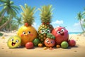 Summer themed 3D fruit cartoons, adding a playful, tropical vibe Royalty Free Stock Photo