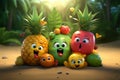 Summer themed 3D fruit cartoons, adding a playful, tropical vibe Royalty Free Stock Photo