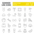 Summer thin line icon set, travel symbols collection, vector sketches, logo illustrations, beach icons, tourism signs