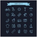 summer thin line icons set on a black background Royalty Free Stock Photo