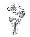 Summer time abstract black flowers. Nature theme. Abstract tattoo design vector floral design pattern