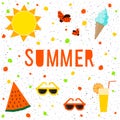 Summer time background. Abstract handmade elements and hand drawn letters