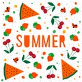 Summer time background. Abstract handmade elements and hand drawn letters