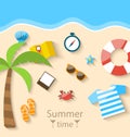 Summer Time Background with Flat Set Colorful Simple Icons Royalty Free Stock Photo