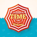 Summer Time Banner with a Beach Umbrella. Vector Royalty Free Stock Photo