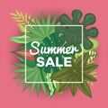 Summer time banner, flyer vector illustration. Tropical leaves. Amazing palms. Jungle leaves, split leaf, philodendron