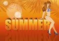 Summer time banner with sensual girl