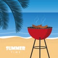 Summer time barbeque on the beach with palm leaf Royalty Free Stock Photo