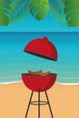 Summer time barbeque on the beach with palm leaf Royalty Free Stock Photo