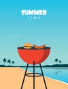 summer time barbeque grill on tropical palm beach Royalty Free Stock Photo