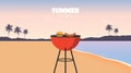 summer time barbeque grill on tropical palm beach Royalty Free Stock Photo