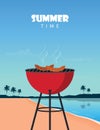 summer time barbeque grill on tropical palm beach Royalty Free Stock Photo